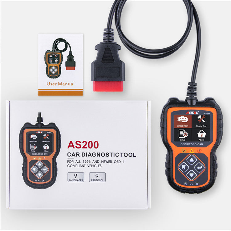 Scanner Ancel As200 OBD2, outil de diagnostic automobile, équipement de test moteur, version internationale multilingue