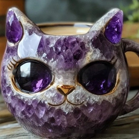 Tasse géode en cristal pour chat, artisanat en résine