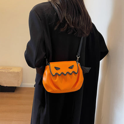 Sac bandoulière amusant, motif citrouille d'Halloween, avec petites ailes, sac à main créatif personnalisé pour femme