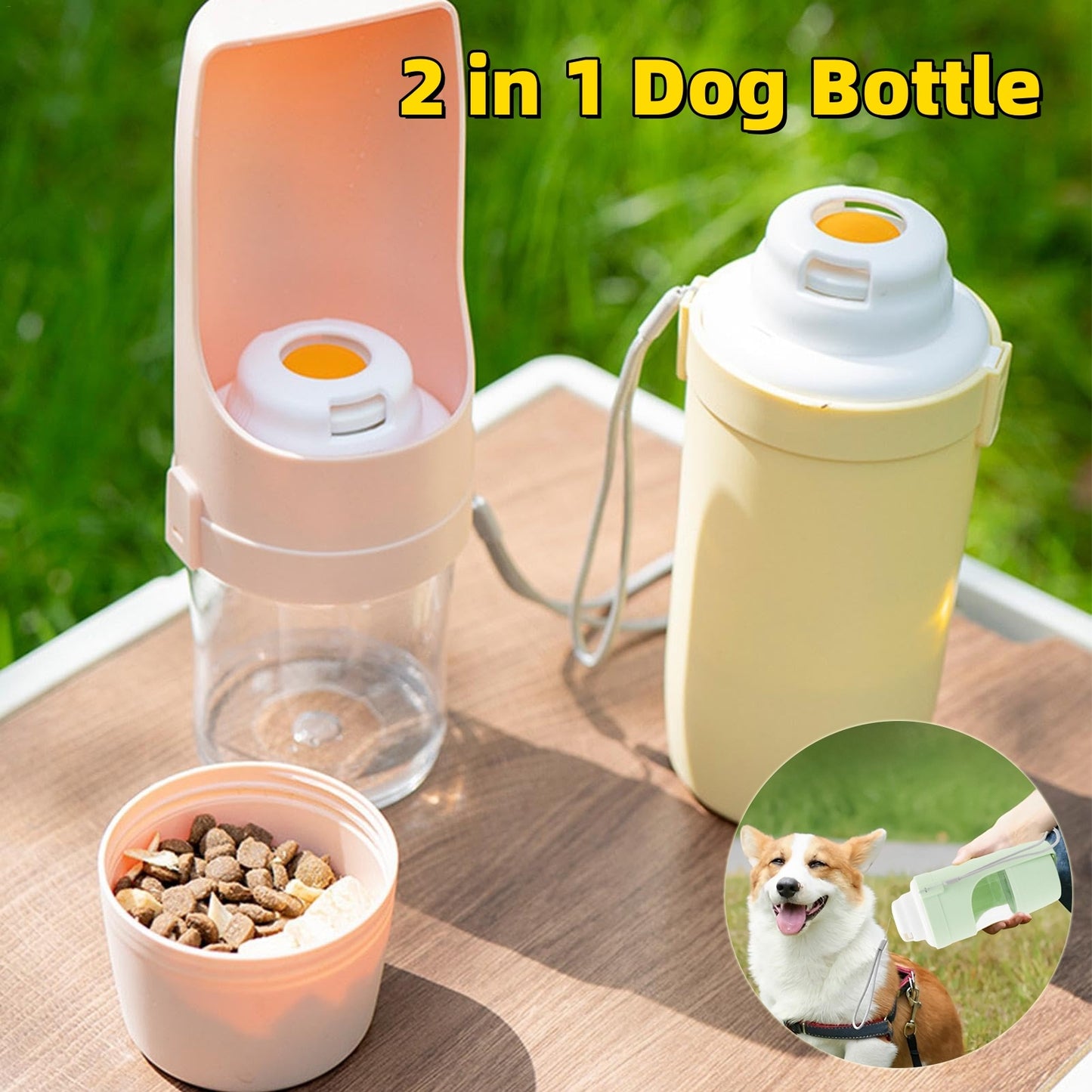 Bouteille d'eau de voyage 2 en 1 pour chien, distributeur d'eau pour animaux de compagnie