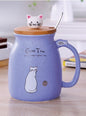 Tasse en céramique motif chat 450 ml avec couvercle et cuillère, idéale pour le café, le lait, le thé, le petit-déjeuner, les boissons, les cadeaux fantaisie