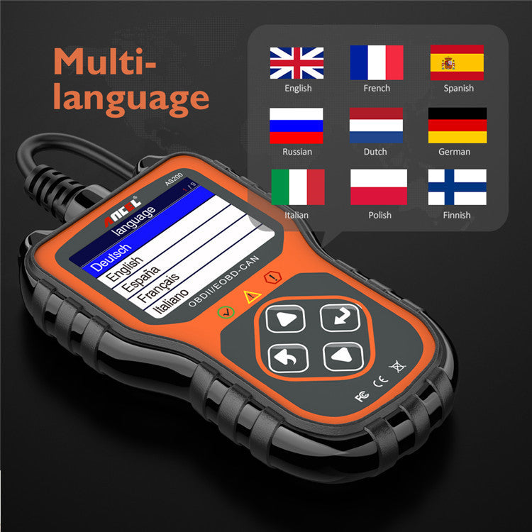 Scanner Ancel As200 OBD2, outil de diagnostic automobile, équipement de test moteur, version internationale multilingue