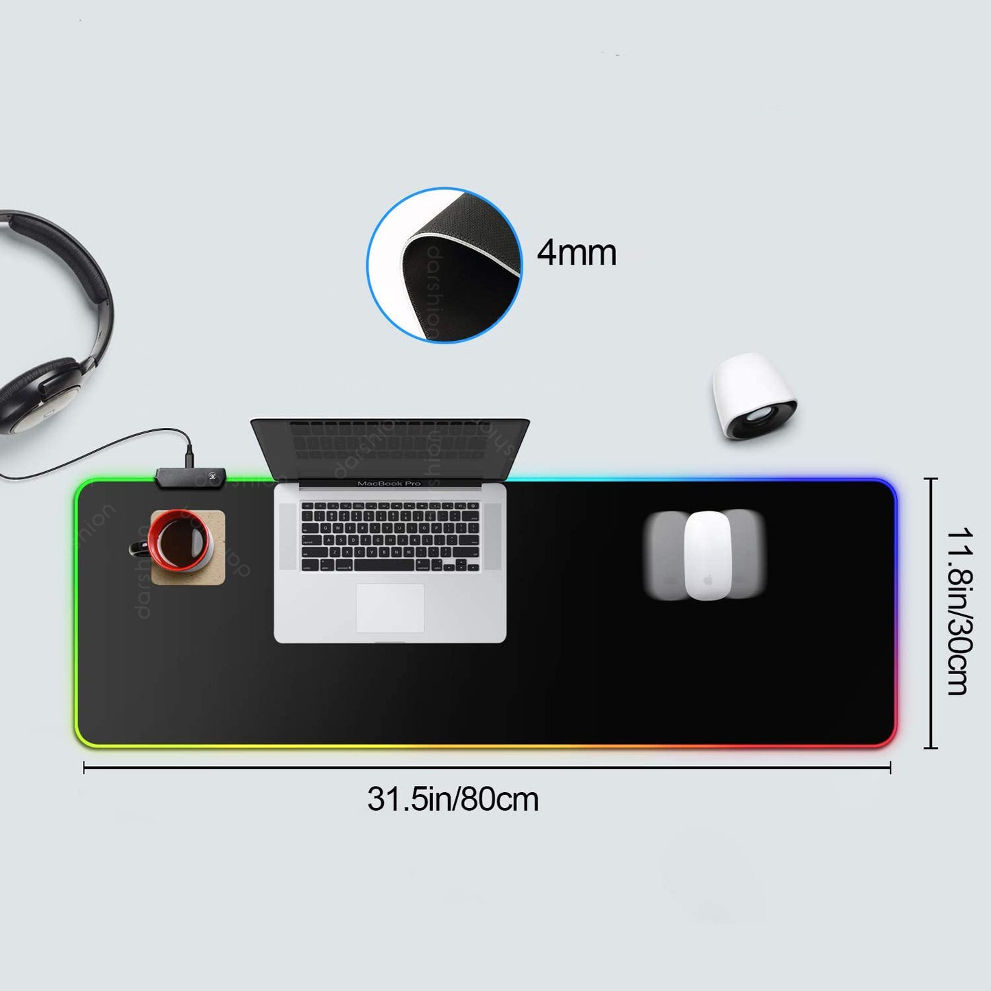 Tapis de souris lumineux RGB, tapis de jeu LED en caoutchouc, tapis de table lumineux Symphony