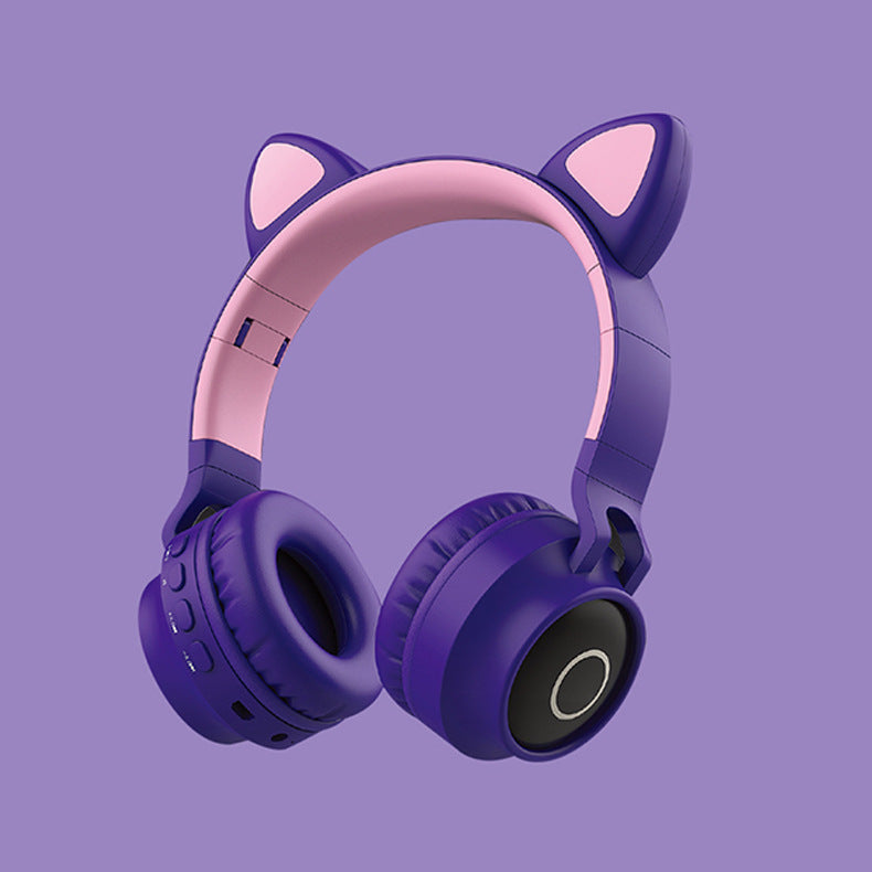 Casque audio sans fil Bluetooth 5.0 avec lumière LED et oreilles de chat, casque portable et pliable  , avec microphone, idéal comme cadeau