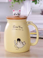 Tasse en céramique motif chat 450 ml avec couvercle et cuillère, idéale pour le café, le lait, le thé, le petit-déjeuner, les boissons, les cadeaux fantaisie