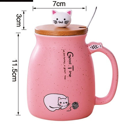 Tasse en céramique motif chat 450 ml avec couvercle et cuillère, idéale pour le café, le lait, le thé, le petit-déjeuner, les boissons, les cadeaux fantaisie