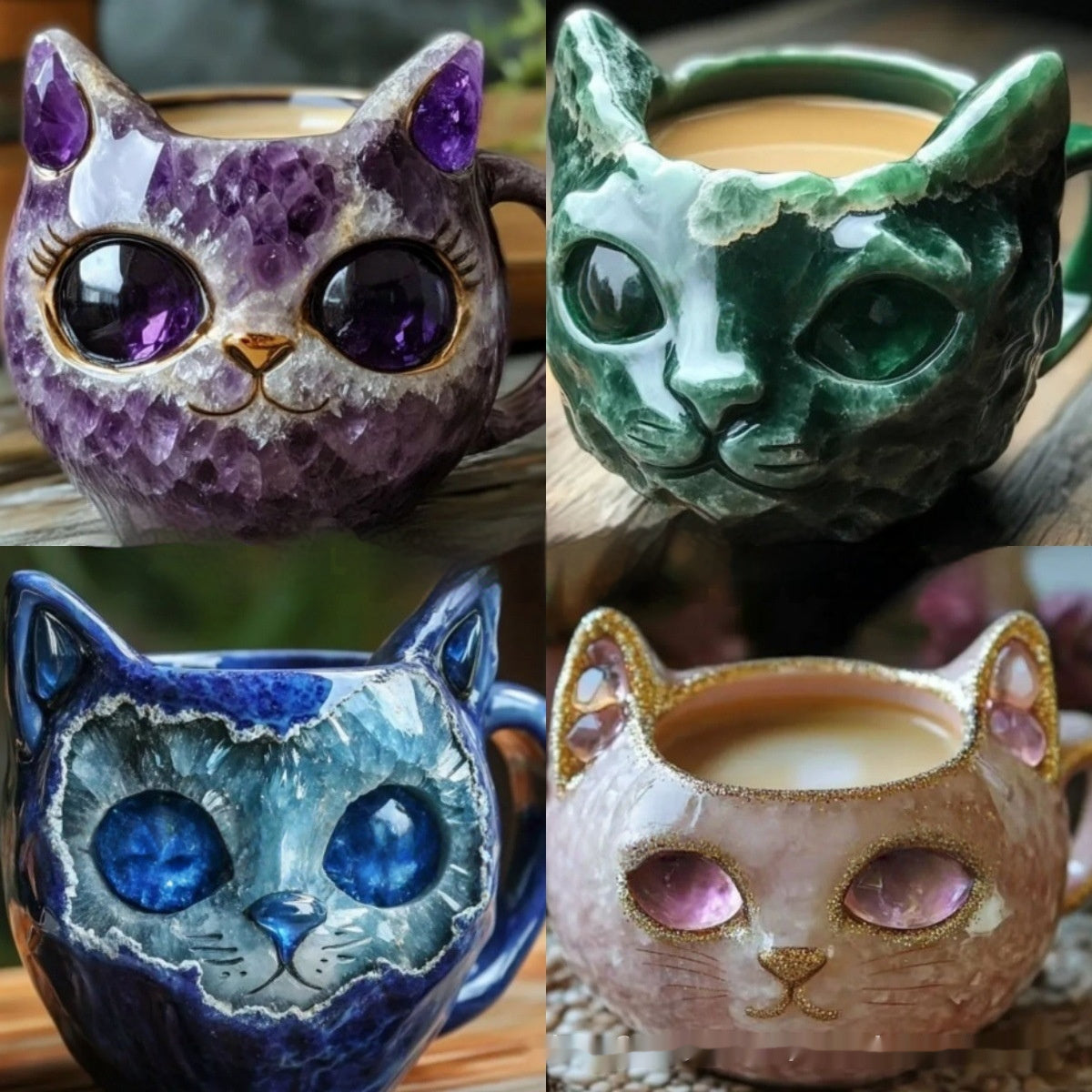 Tasse géode en cristal pour chat, artisanat en résine
