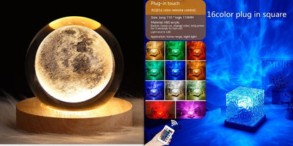 Lampe de table LED à ondulation d'eau, USB, rotative, en cristal, à intensité variable, décoration d'intérieur, 16 couleurs, cadeaux