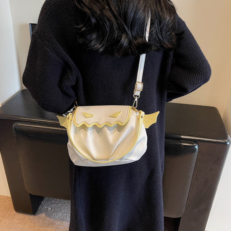 Sac bandoulière amusant, motif citrouille d'Halloween, avec petites ailes, sac à main créatif personnalisé pour femme