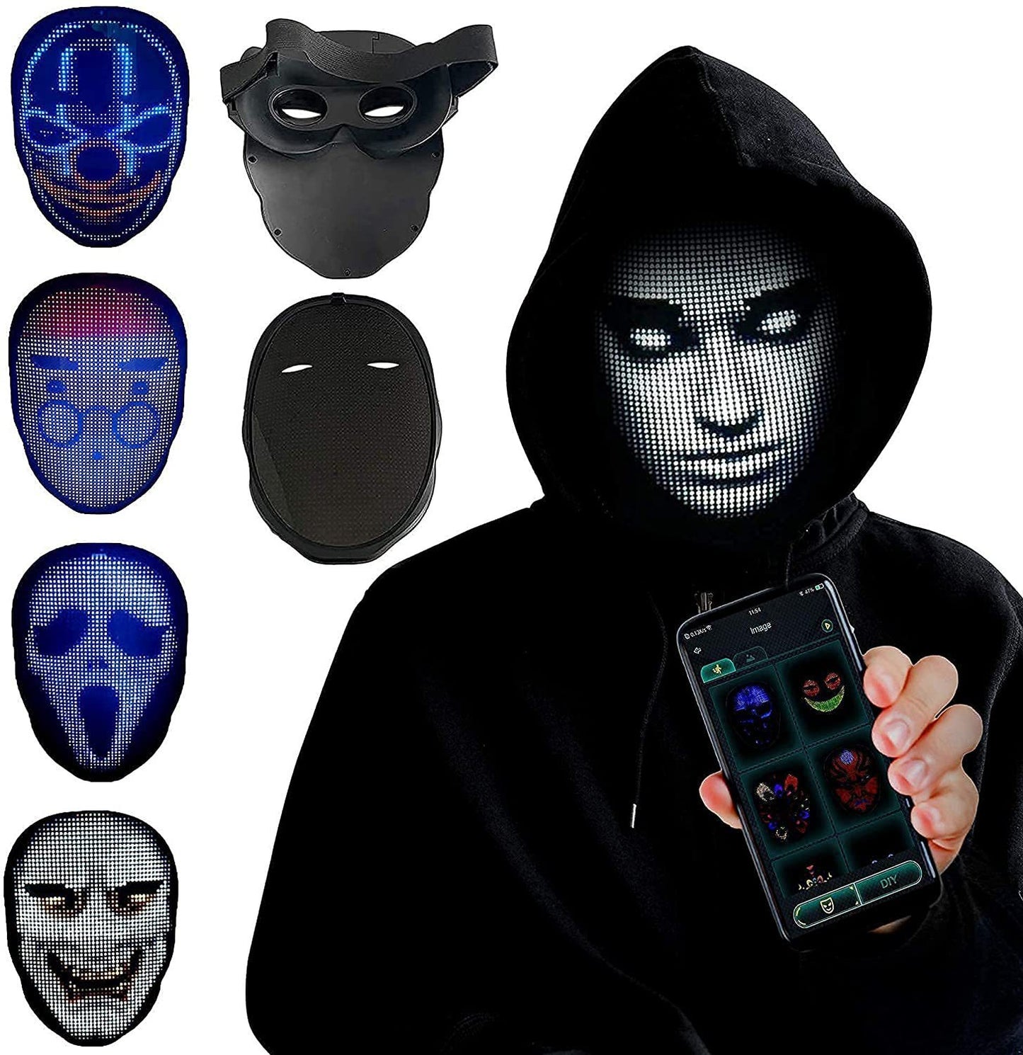 Masques d'Halloween lumineux à LED en couleur, masque changeant de visage, accessoires  de fête
