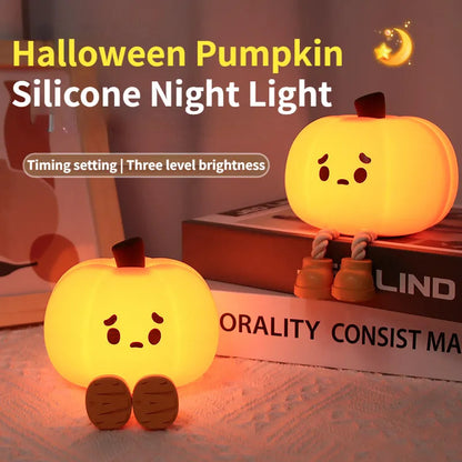 Veilleuse citrouille d'Halloween en silicone souple, intensité variable, rechargeable, idéale pour la décoration de chevet, idéale pour les enfants, idéale pour Halloween