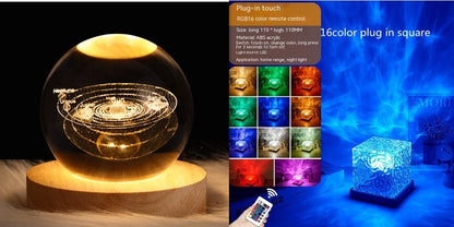 Lampe de table LED à ondulation d'eau, USB, rotative, en cristal, à intensité variable, décoration d'intérieur, 16 couleurs, cadeaux
