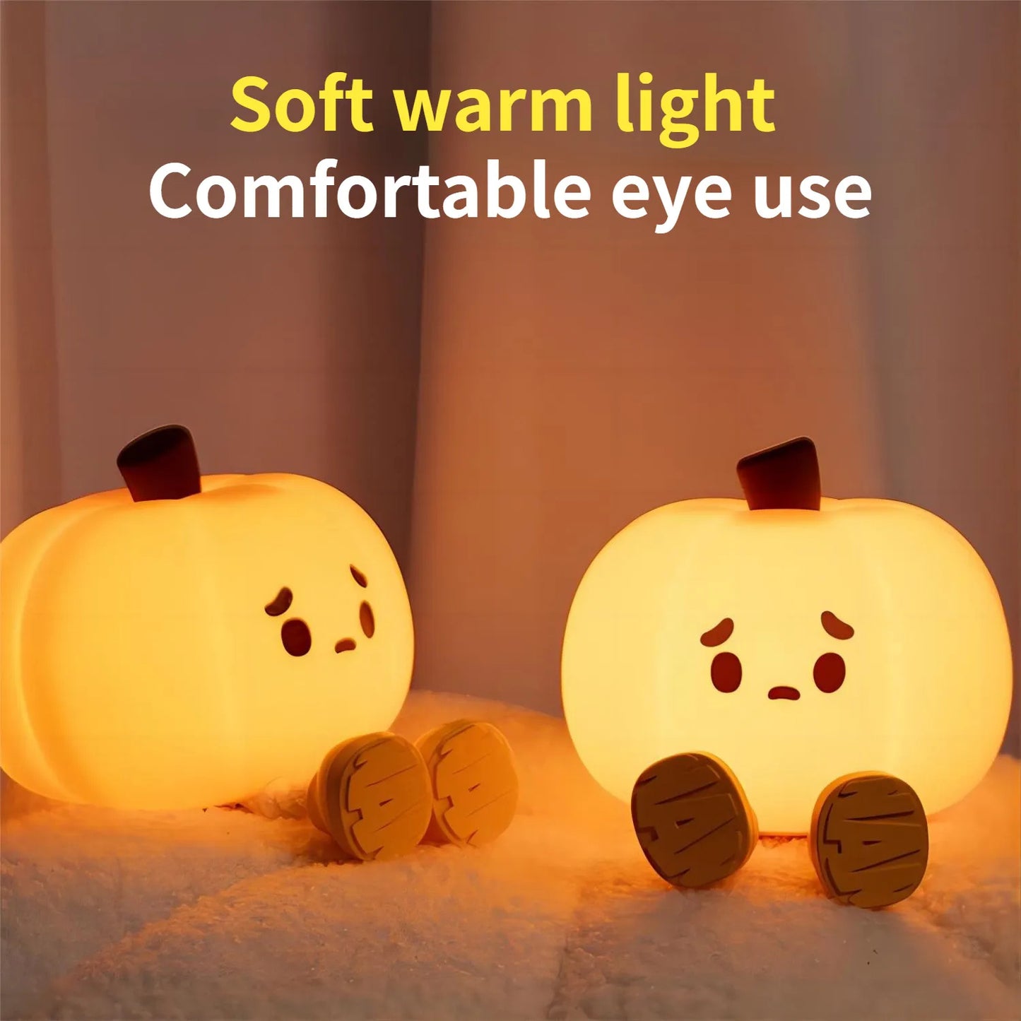 Veilleuse citrouille d'Halloween en silicone souple, intensité variable, rechargeable, idéale pour la décoration de chevet, idéale pour les enfants, idéale pour Halloween