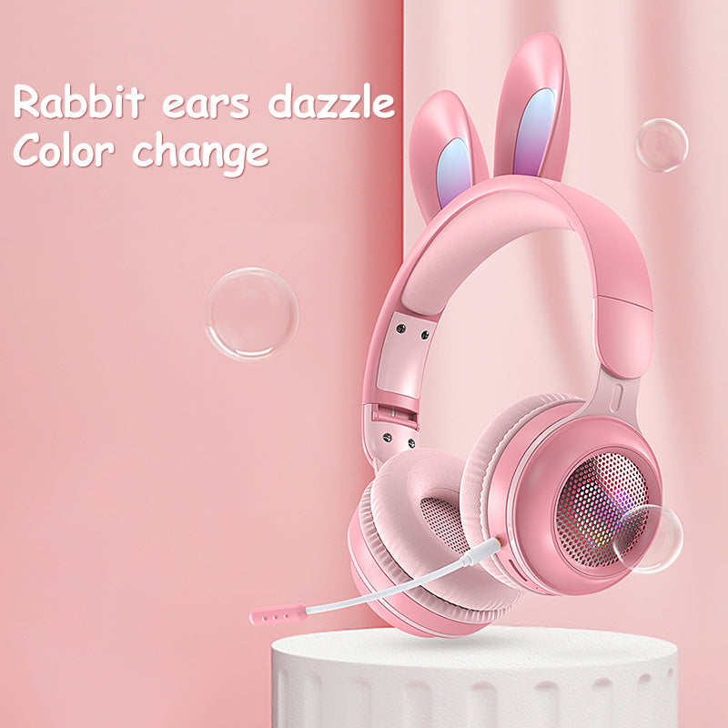 Casque sans fil lumineux extensible en forme d'oreilles de lapin
