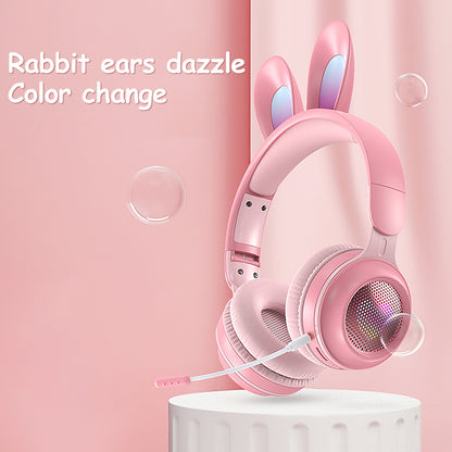 Casque sans fil lumineux extensible en forme d'oreilles de lapin