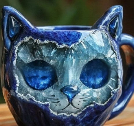Tasse géode en cristal pour chat, artisanat en résine
