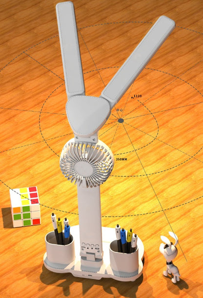 Lampe de table LED pliable, protection des yeux, multifonction, avec thermomètre, calendrier, ventilateur, porte-stylo, pour étude, lecture