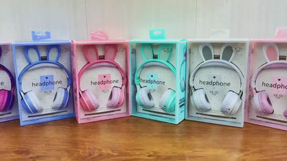 Casque sans fil lumineux extensible en forme d'oreilles de lapin