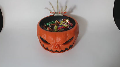 Bol à bonbons d'Halloween en plastique avec mouvement manuel à piles, bol à citrouilles d'Halloween