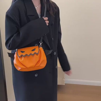Sac bandoulière amusant, motif citrouille d'Halloween, avec petites ailes, sac à main créatif personnalisé pour femme